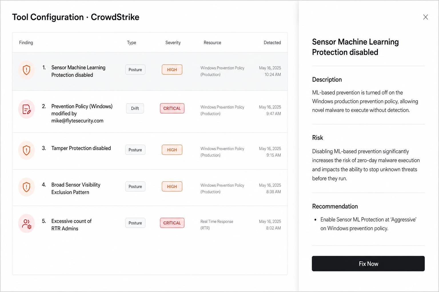 Tool Configuration dashboard